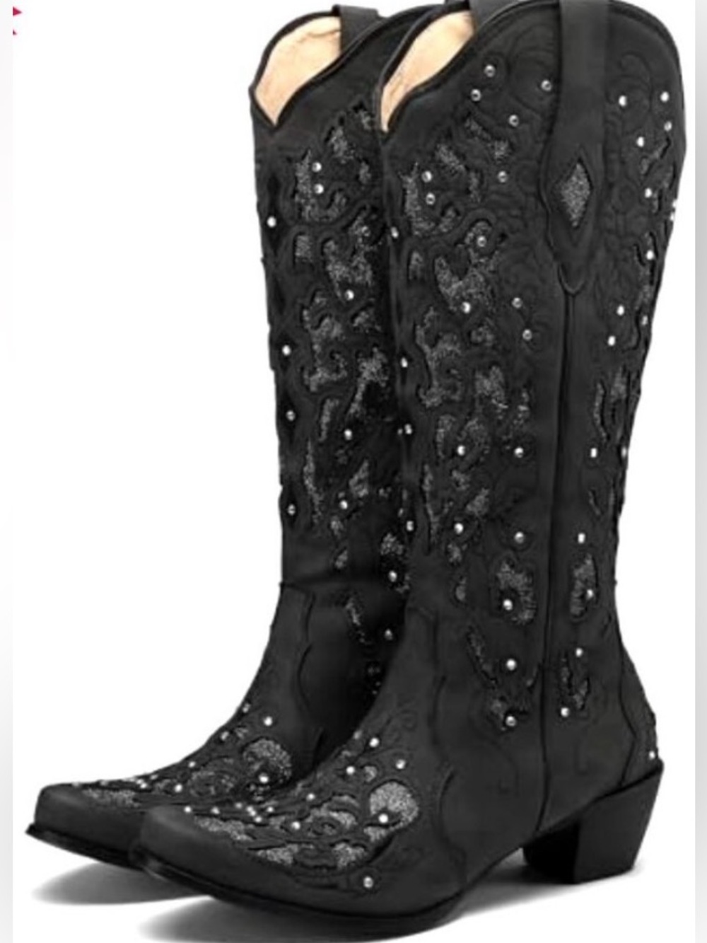 Women's Black Embellished Western Knee-High Boots